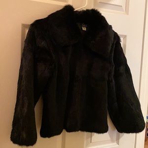 Black Cropped Rabbit Jacket Small